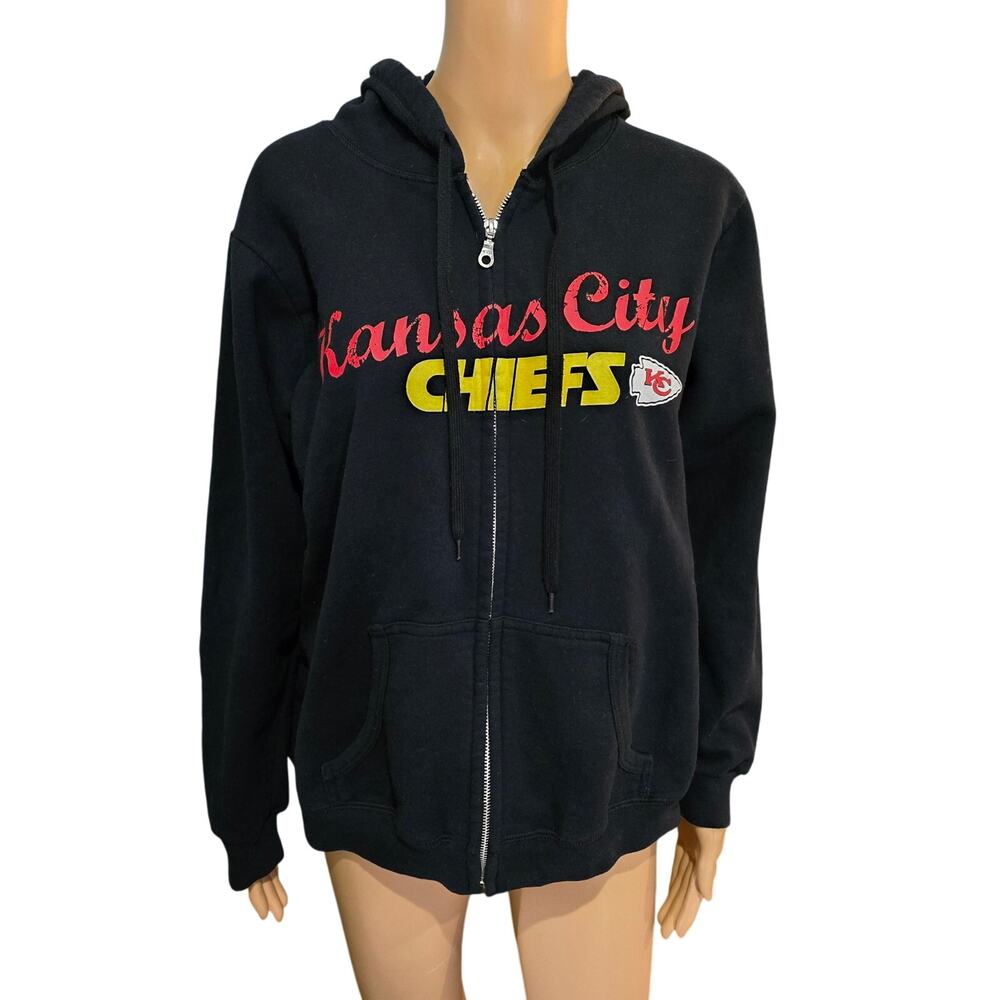 Kansas City Chiefs Black Zip Up Hoodie Large - Picture 1 of 5